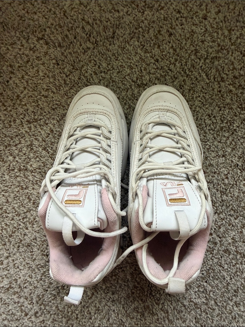Fila White Sneakers with Pink Lining and Gold Logo